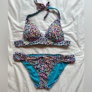 Rainbow Neon Halter Bikini Set